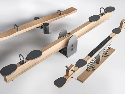 Wooden Playground Seesaw Equipment With Metal Parts And Springs For Kids 3d model