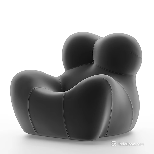 Modern Black Leather Single Sofa With Unique Rounded Shape And Comfortable Design 3d model 
