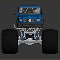 Blue Monster Truck With Large Wheels And High Off Road Chassis Design