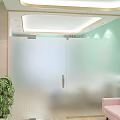 Hospital Ward With Light Green Walls Large Window Gray Curtains Two Beds And Decorative Paintings