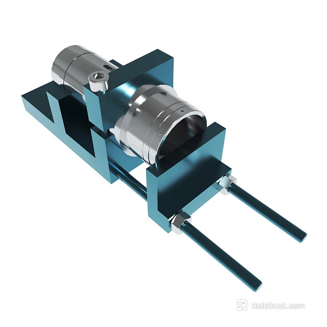 Mechanical Fixture with Blue Frame and Silver Cylindrical Component and Metal Rods for Industrial Use 3d model 