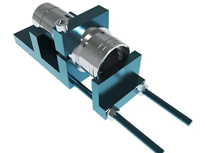 Mechanical Fixture with Blue Frame and Silver Cylindrical Component and Metal Rods for Industrial Use 3d model