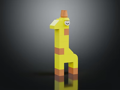Building Blocks Giraffe Figure In Yellow And Orange With Segmented Body And Eyes 3d model