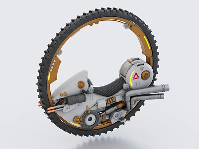 Futuristic Single Wheel Motorcycle Featuring Large Tire Mechanical Structure And Lights 3d model