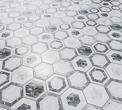 Hexagonal Floor Tiles Marble Pattern White And Gray Geometric Design For Modern Interior Flooring Decoration 3d model