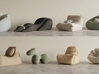 Assorted Single Sofa Styles in Modern Design with Soft Tones and Unique Shapes 3d model