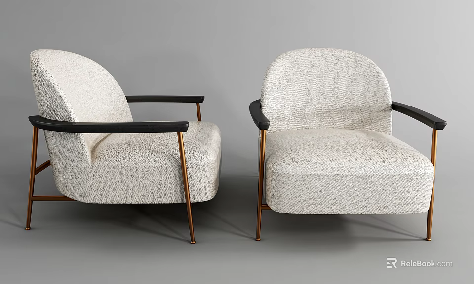 Elegant Modern Accent Chairs With Textured White Fabric Black Armrests And Gold Legs 3d model 