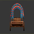 Vintage Covered Wagon Featuring Bull Skull Design Red Blue Trim Wooden Wheels And Steps