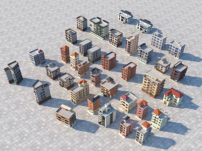 Various Architectural Models With Different Styles And Colorful Designs Arranged On Gray Ground 3d model