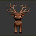 Cute Cartoon Style Orange Deer Plush Toy With Curled Antlers And Red Eyes