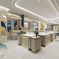 Elegant Modern Jewelry Store Interior Design With Display Cases Sofas Mirrored Walls And Circular Lighting 3d model