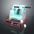 Vintage Light Blue Green Cash Register With Wooden Drawer Coins Bills And White Cups
