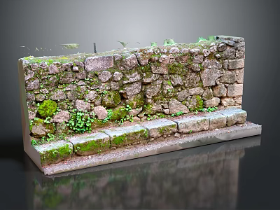 Ancient Stone Wall With Moss Covered Surface And Stone Steps Design 3d model