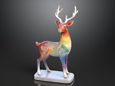 Sofa And Coffee Table Set With Colorful Rainbow Deer Ornament On White Base 3d model