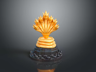 Gold Trophy With Black Base And Flame Shaped Decorative Design Elements 3d model