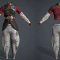 Detailed Character Outfit With Metallic Armor Red Top And White Embroidered Pants