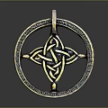 Vintage Decorative Ornament Piece with Circular Celtic Knot Pattern Metallic Finish and Intricate Border