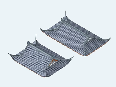 Traditional Chinese Architectural Tile Roofs With Curved Eaves And Classic Design 3d model