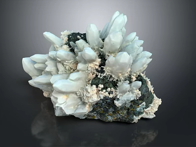 Natural White Crystal Cluster Decorative Ornament Set with Mineral Stone Base for Home Decor 3d model