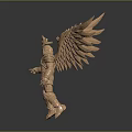 Golden Armored Humanoid Creature with Large Feathered Wings and Avian Head