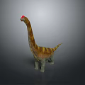 Realistic 3D Sauropod Dinosaur Standing With Red Head Long Neck Brown Yellow Striped Body