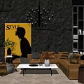 Modern Sofa Coffee Table Combination Corner Sofa Coffee Table Wooden Side Wool Stone Wall 3d model