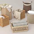 Woven Storage Baskets in Various Sizes and Shapes with Linen Cloths and Towels