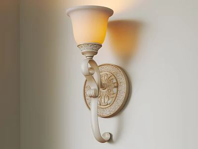 Classic White Frosted Shade Wall Sconce With Ornate Carved Base And Warm Yellow Light 3d model
