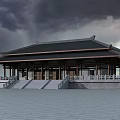 Ancient Chinese Architecture With Traditional Roof Overhanging Eaves And Stone Steps