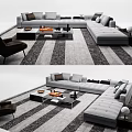 Modern Sectional Gray Sofa With Coffee Table Accent Chair And Patterned Area Rug 3d model
