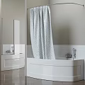 Modern Bathroom White Bathtub With Glass Shower Screen Tile Wall And Shower Curtain