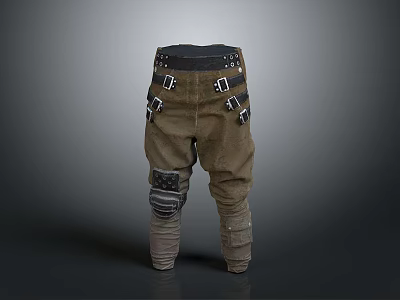 Brown Utility Pants With Black Belt Buckles And Knee Pads Design 3d model