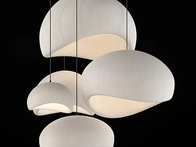 Modern Chandelier With White Fabric Cloud Like Hemispherical Shades And Soft Illumination 3d model