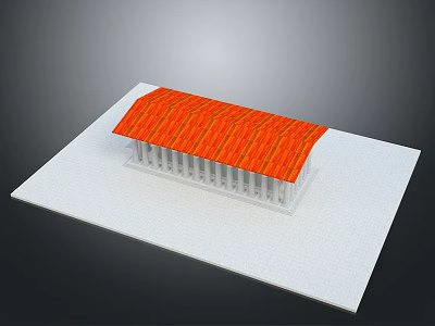 Ancient Style Building Model With Orange Roof White Columns On White Platform 3d model