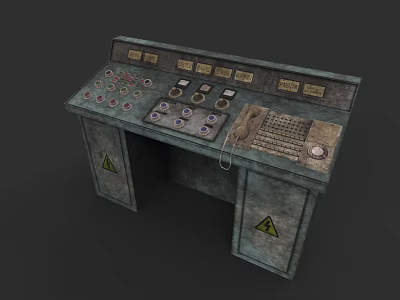 Vintage Industrial Electronic Control Console With Buttons Knobs Gauges And Telephone 3d model
