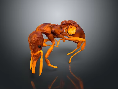 3D Rendered Orange Ants Interacting On Dark Background With Detailed Texture And Reflection 3d model