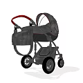 Gray Baby Stroller With Red Handle And Canopy Four Wheels Design