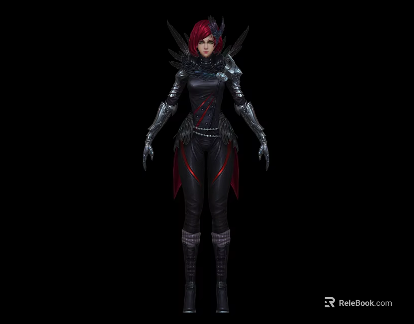 Game Movie Character With Red Hair And Black Armored Outfit With Red Accents 3d model 