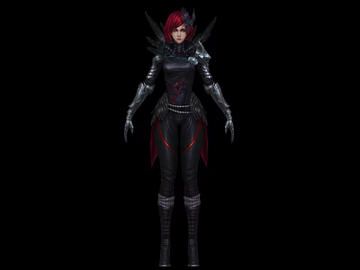 Game Movie Character With Red Hair And Black Armored Outfit With Red Accents 3d model