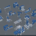 Blue Industrial Equipment Collection With Robotic Arms Machine Tools And Processing Machines 3d model