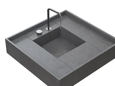Modern Matte Silver Faucet on Square Gray Concrete Bathroom Sink Design 3d model