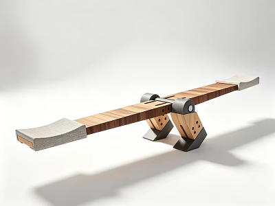 Wooden Seesaw Play Equipment With Comfortable Seats And Dice Shaped Base 3d model