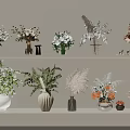 Stylish Interior Wall Shelves With Assorted Vases And Diverse Decorative Flowers