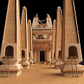 Ancient Egyptian Temple Architecture With Tall Stone Columns Sand Ground And Ladders