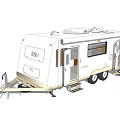 White Caravan Trailer With Double Doors Windows Wheels For Camping Trips 3d model
