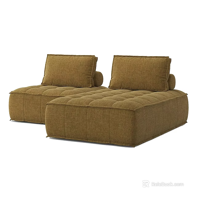 Multi Seater Sofa In Brown Fabric With Modular Design And Comfortable Cushions 3d model