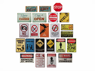 Collection Of Various Warning Traffic And Directional Signs With Different Messages 3d model