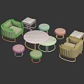 Elegant Modern Sofa Coffee Table Set With Fabric Upholstery Marble Tops And Gold Metal Stools