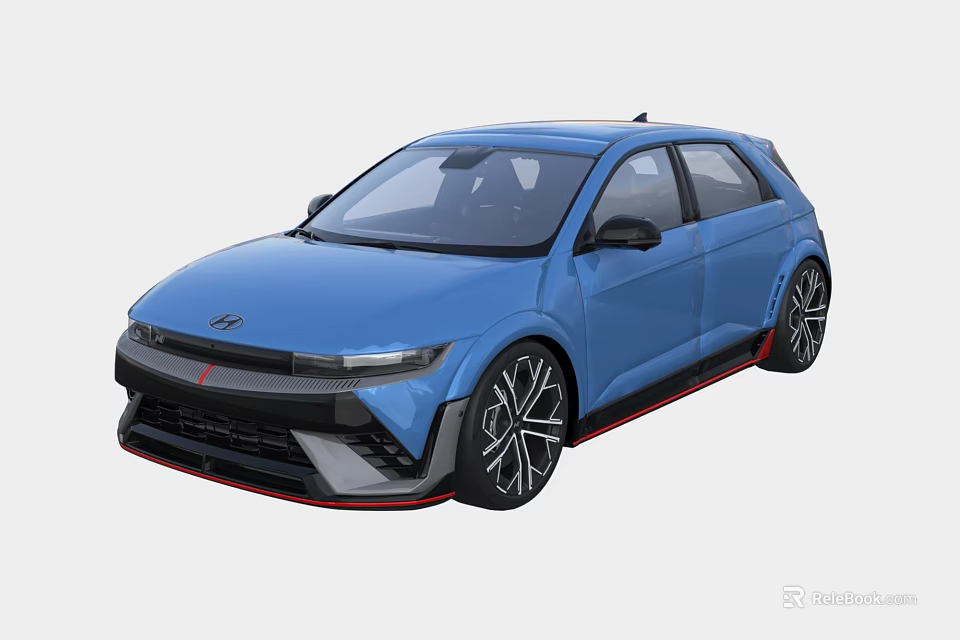 Blue Toyota Hatchback With Sporty Design Black Wheels And Red Accents 3d model 