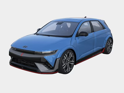 Blue Toyota Hatchback With Sporty Design Black Wheels And Red Accents 3d model
